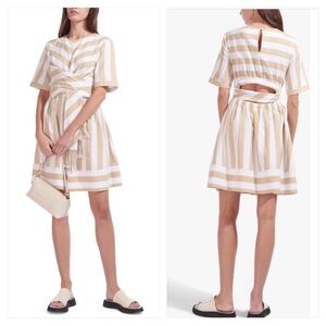 STAUD York Stripe Belted Cotton & Linen Dress